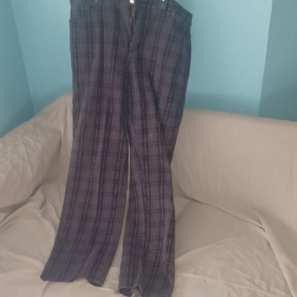 Charter Club Dark Plaid Wide Leg Jeans
